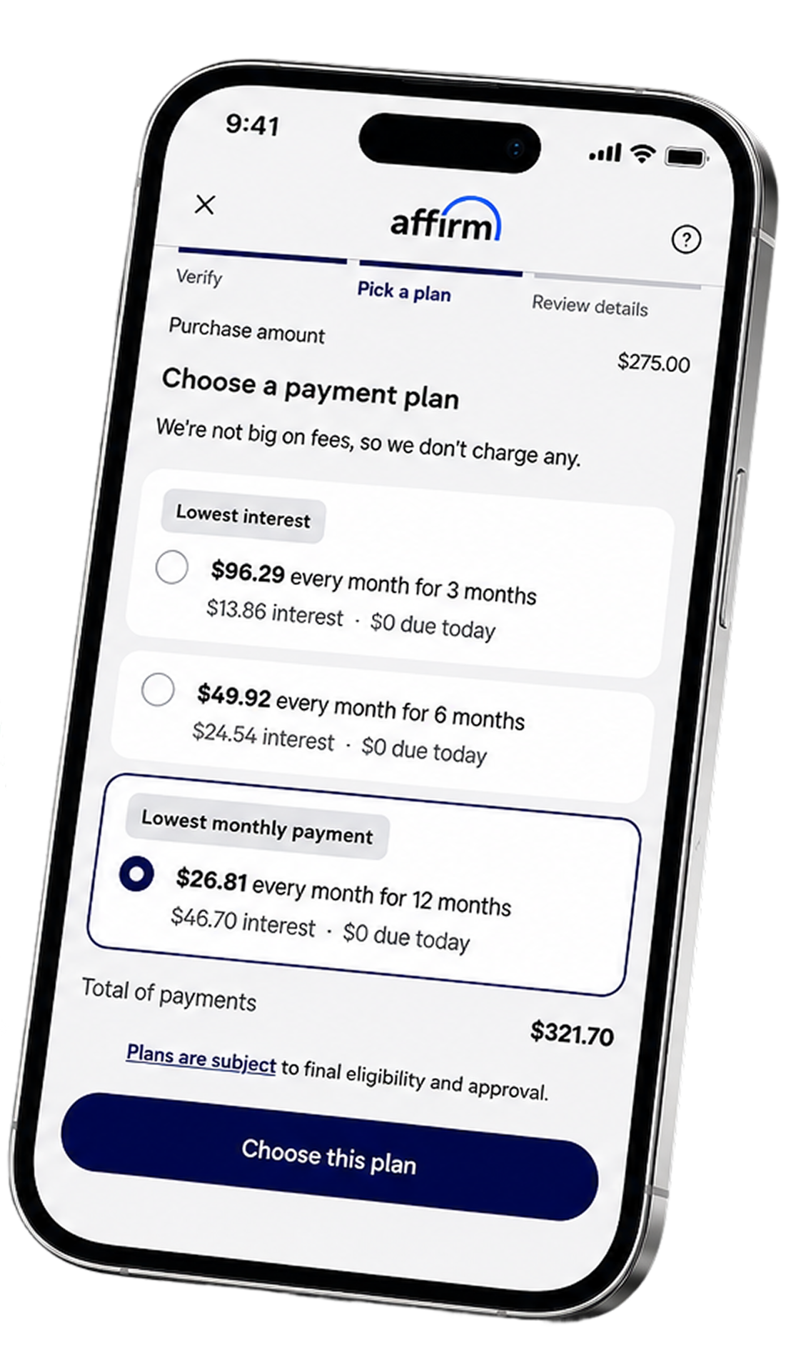 Option to choose Affirm.